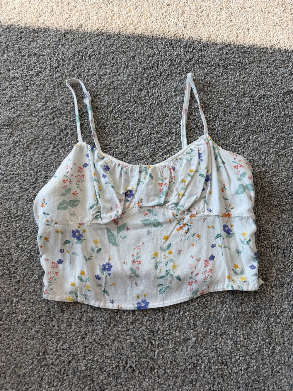 Floral White Spaghetti Strap Crop Top